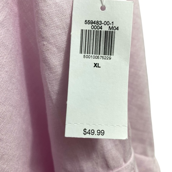 Old Navy Womens Midi Dress Sz XL Fit & Flare Linen-Blend Smocked Back Pink Slit - Picture 7 of 12